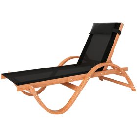 Larch Wood Lounge Chair, 4-Level Adjustable Tanning Chair, Full Flat Patio Lounger with Mesh Seat, Black