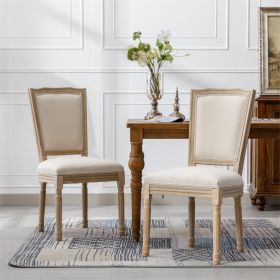 French Style Solid Wood Frame Linen Fabric Square Back Dining Chair,Set of 2,Cream