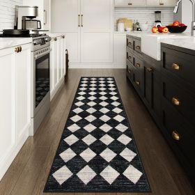 Washable Black and White Kitchen Runner Rug, 2x5 Soft Non Slip Laundry Room Rug Bathroom Runner Rugs with Rubber Backing