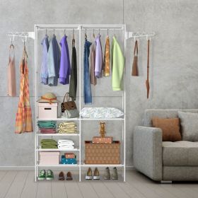Perfect 4 Tier Closet Organizer Shelf with Hanging Rod and Fabric Shelves White Storage Rack Holds up to 33LBS on Rod and 11LBS per Fabric Shelf