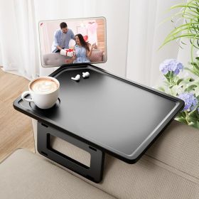 Couch Arm Tray Table Sofa Arm Clip Table, Armrest Tray Table Suitable for Home Drinks/Fast Food/Fruit Etc, Large Size Multi-Function Black
