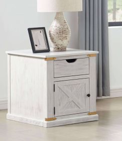 Antique White Gold Accents Rustic Style 1pc End Table Storage Drawer Shelve Living Room Tables