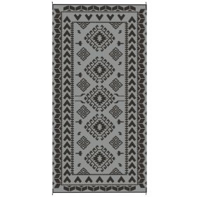 Reversible Outdoor Rug, Waterproof Plastic Straw With Carry Bag, 9 X 18, Black & Gray Rhombus Patchwork (Option: GRAY)