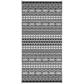 Reversible Outdoor Rug, Waterproof Plastic Straw With Carry Bag, 9 X 18, Black  White Geometric Wall (Option: black)