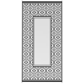 Reversible Outdoor Rug, Waterproof Plastic Straw With Carry Bag, 9 X 18, Black & White Gourd Border (Option: black)