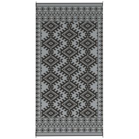 Reversible Outdoor Rug, Waterproof Plastic Straw With Carry Bag, 9 X 18, Black & Gray Rhombus Border (Option: GRAY)