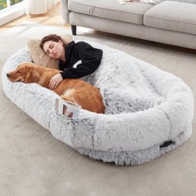 Human Dog Bed, 63''x31.4''x9.5'' Size Fits You And Pets, Washable Faux Fur Dog Bed For People Doze Off, Napping Orthopedic Dog Bed, Present Plump (Option: GRAY)