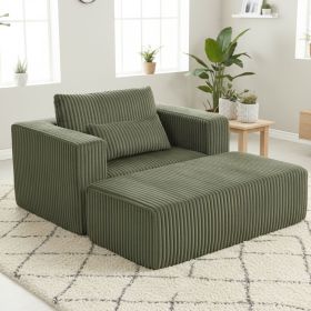 Compressed Lounge Chair with Ottoman, Oversized Corduroy Sofa, Vacuum Packed for Easy Shipping, No Assembly Required (Color: Green)