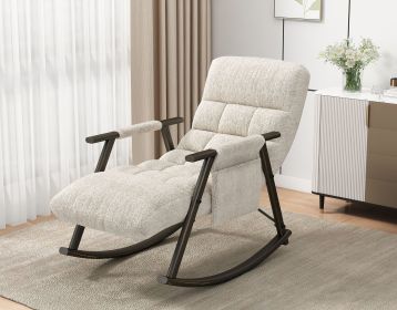 Casual folding rocking chair upholstered, lounge rocking chair adjustable high back and foot rest,side pockets placed in living room bedroom balc (Color: as Pic)