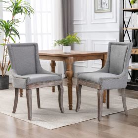 Ultra Side Dining Chair, Thickened fabric chairs with neutrally toned solid wood legs, Bronze nail head, Set of 2 (Color: Gray, Material: Fabric)