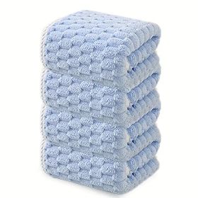 Waffle Ultra-soft Bath Towel 4/1pc, Super Absorbent And Quick-drying Adult Ultra-fine Fiber Towel, Quick-drying Textured Towel, Soft Spa And Fitn (Option: 4piecesetblue)